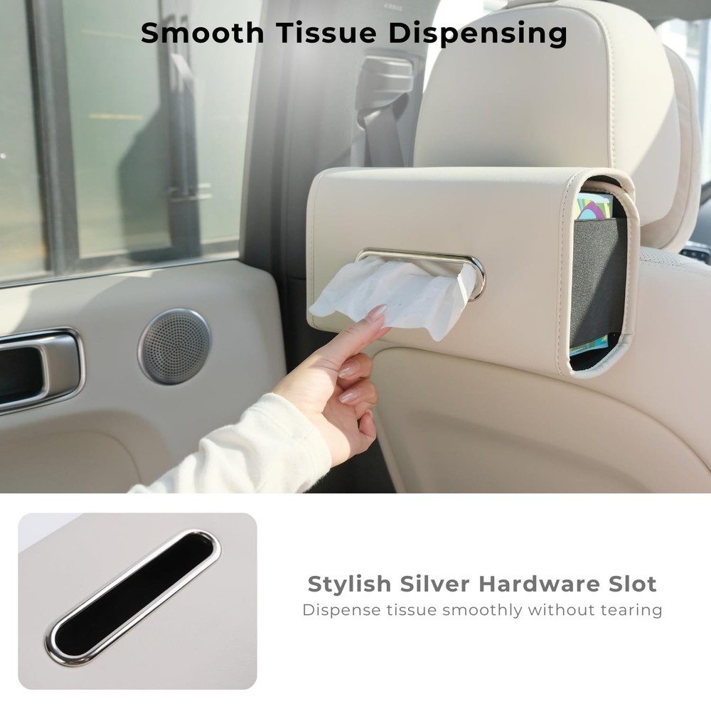 Premium PU Leather Car Tissue Holder Classic Style Rectangular Black
