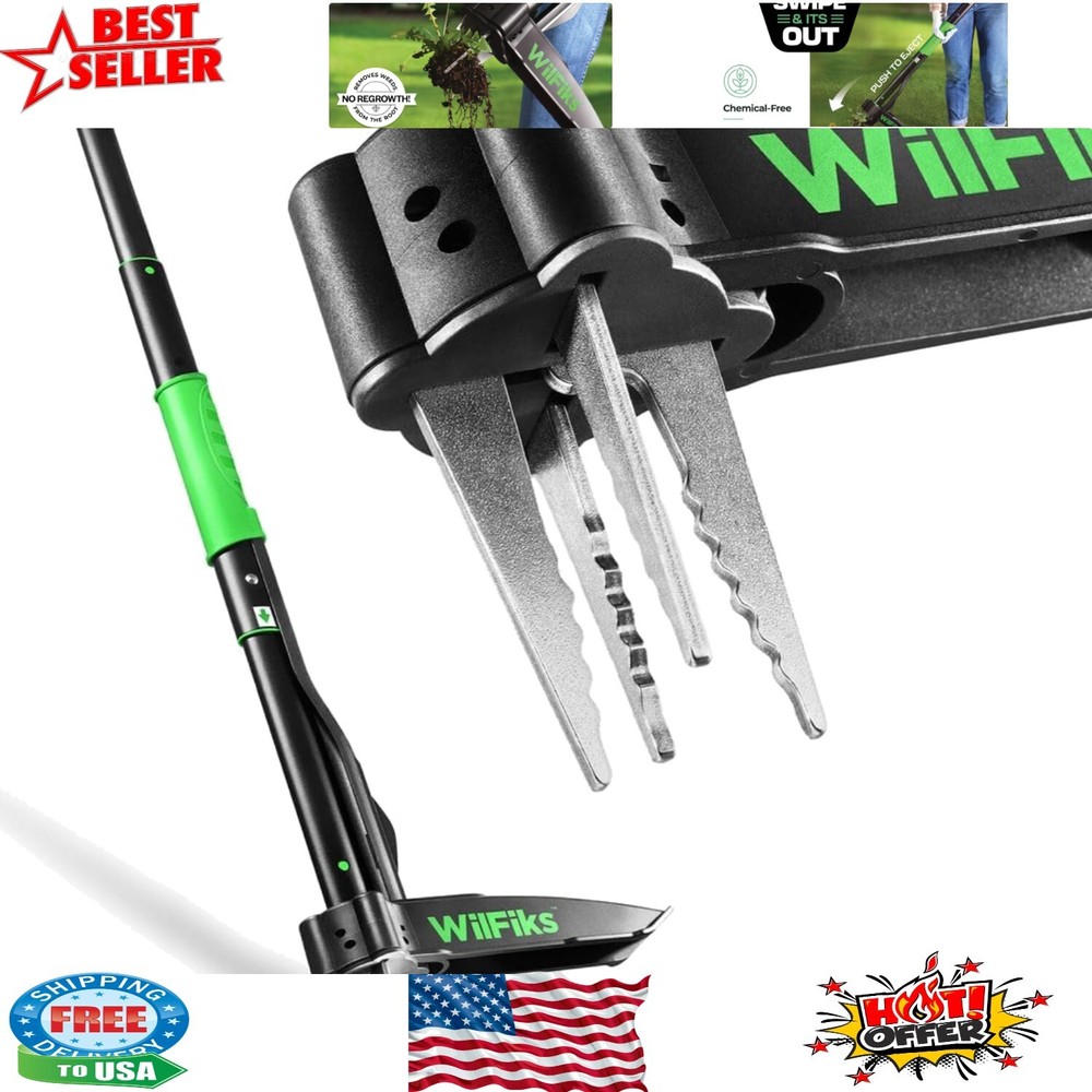 Heavy-Duty Weed Puller with Adjustable Handle 36"-45" & Quick-Release Ejector
