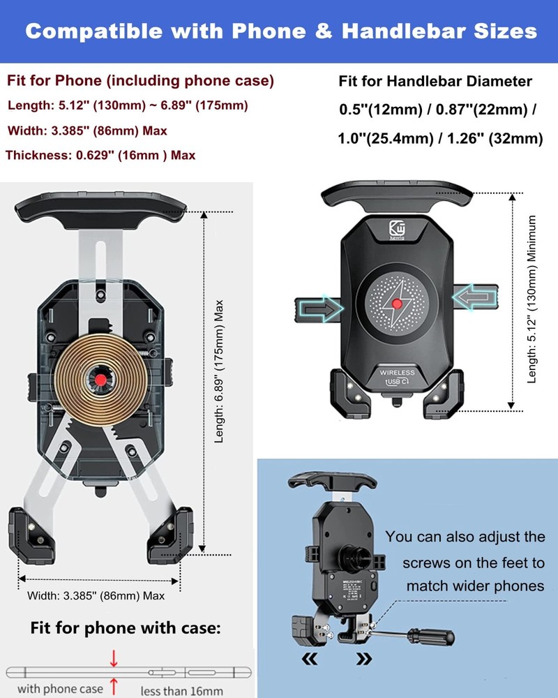 Waterproof Motorcycle Phone Mount Wireless USB Charging Auto Lock /Quick Release