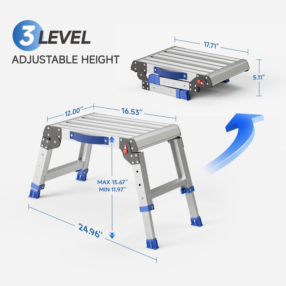 Loyoda Folding Step Stool for Adults, Aluminum Work Platform Regular, Silver