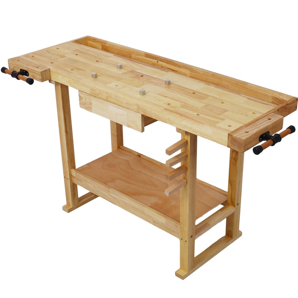55 in Workbench Wooden Work Bench Table Workstation for Garage Workshop Home