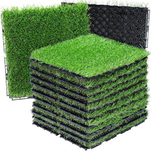 Artificial Grass Tiles Interlocking Turf Squares Deck 9 Pack -2"x2" Indoor 1