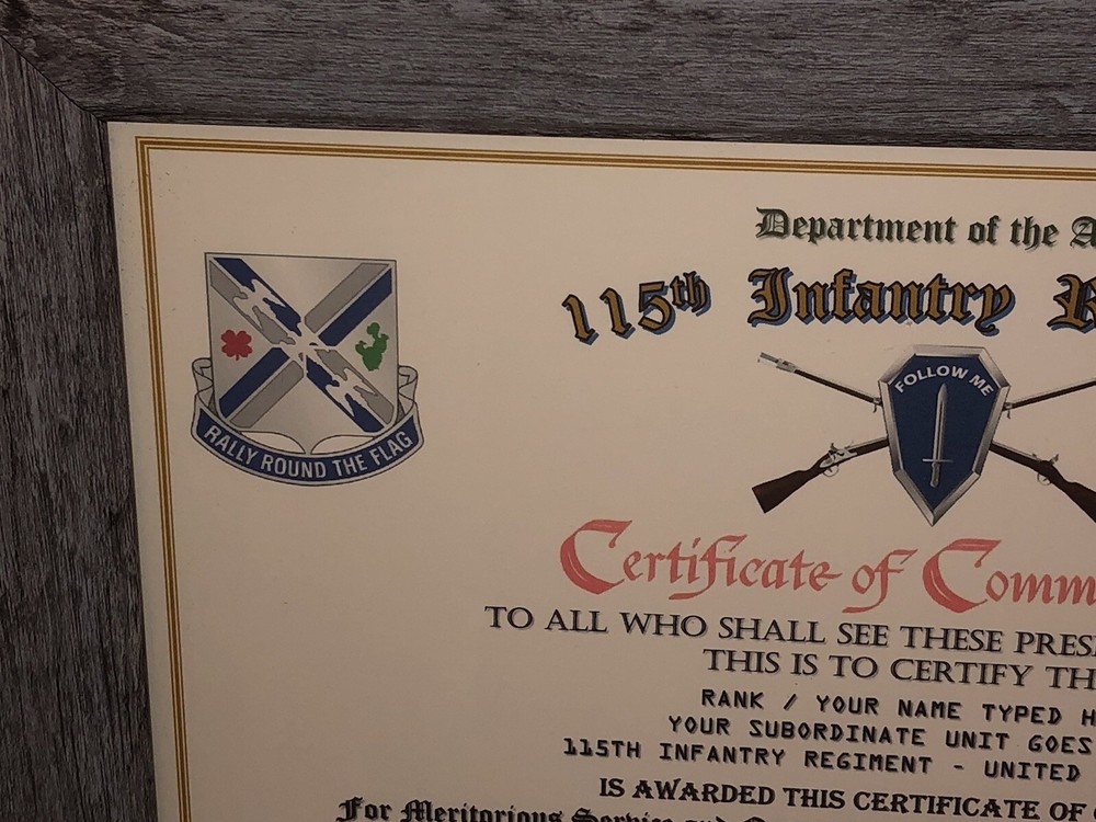 115TH INFANTRY REGIMENT / COMMEMORATIVE - CERTIFICATE OF COMMENDATION