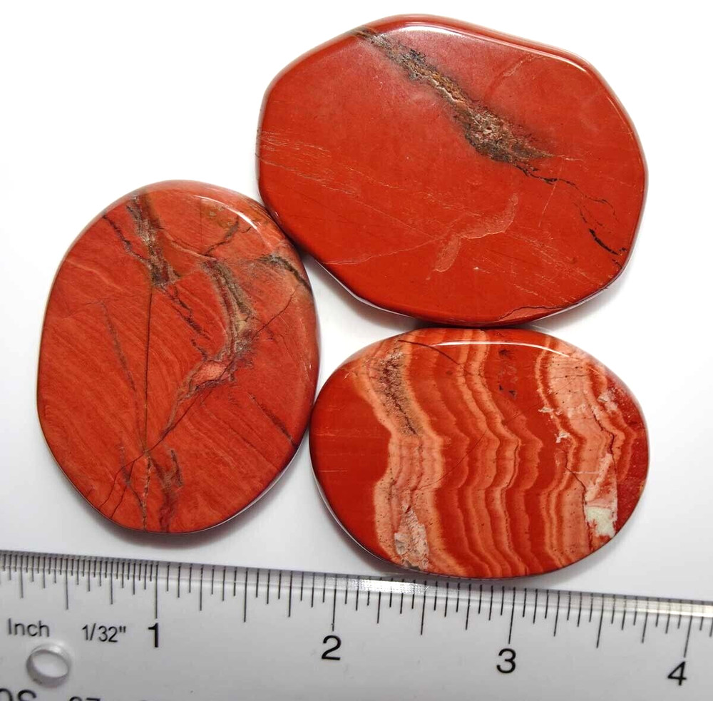 Red Jasper - 3 Flat Palmstones, Grids, Healing sc885b