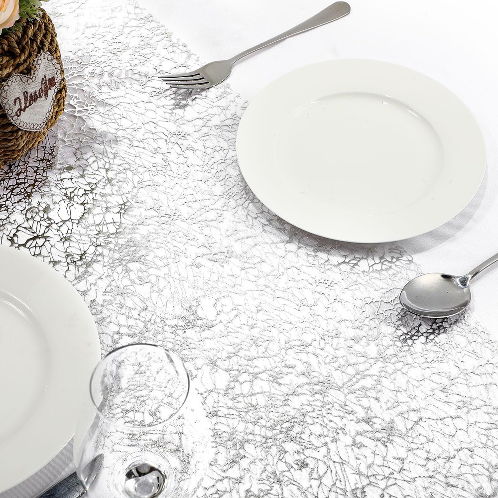 12 Pieces Silver Table Runner 12 x 85 Inch Sequin Glitter Table Runner Roll M...