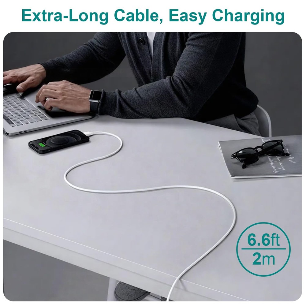 USB A to C Cable 6.6FT [2-Pack], 60W Fast Charging Type White A C