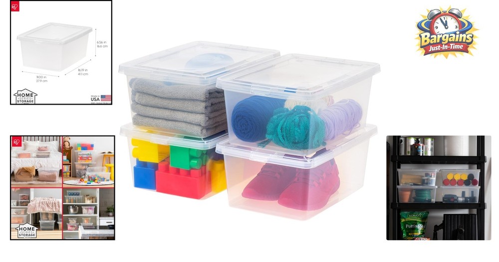 Stackable Clear Storage Containers - 15 Quart, 4-Pack Shoe & Game Storage