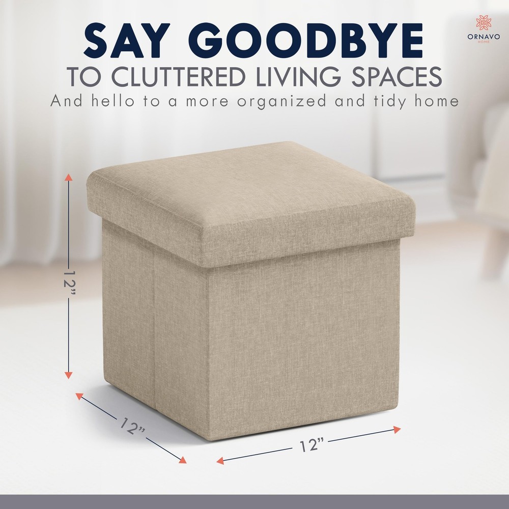 Small Storage Ottoman Foldable Collapsible Cube Square Linen Ottoman Foot Res...