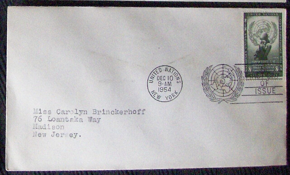 UNITED NATIONS.  FDC Human Rights, NY 1954.