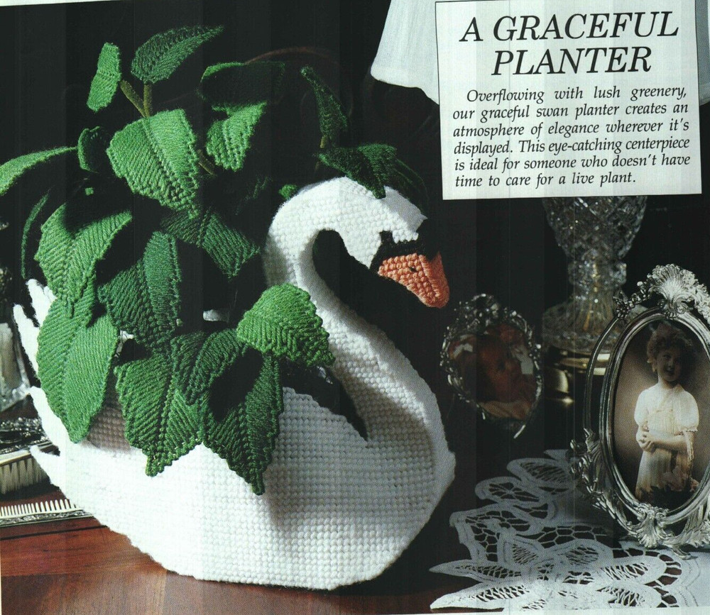 A GRACEFUL PLANTER SWAN HOME DECOR PLASTIC CANVAS PATTERN INSTRUCTIONS