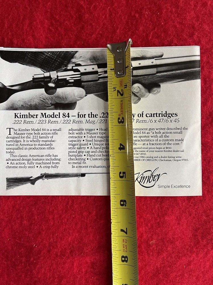 Kimber Model 84 1986 Print Ad Mauser Type Bolt Action
