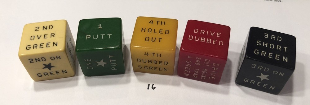 Vintage 3/4” Bakelite Golf Dice Game ( 5 Pieces)