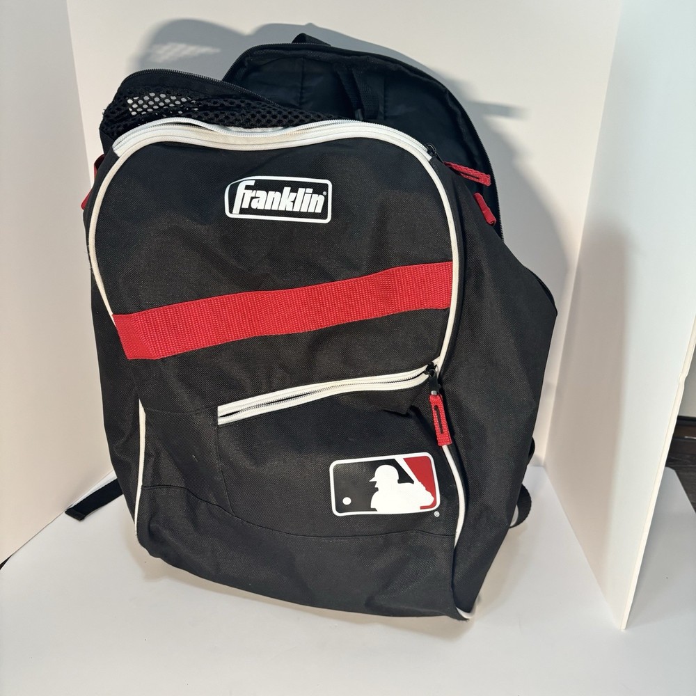 Franklin MLB Baseball Backpack Black Red White NWOT Adjustable 18”x14”
