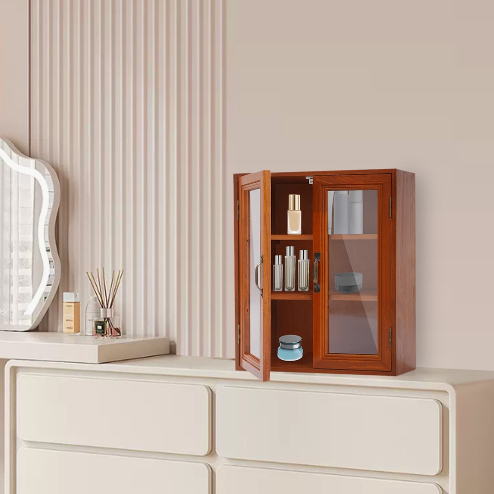 Brown Storage Cabinet 3 Tiers Solid Wood Storage Cupboards Rectangle Modern
