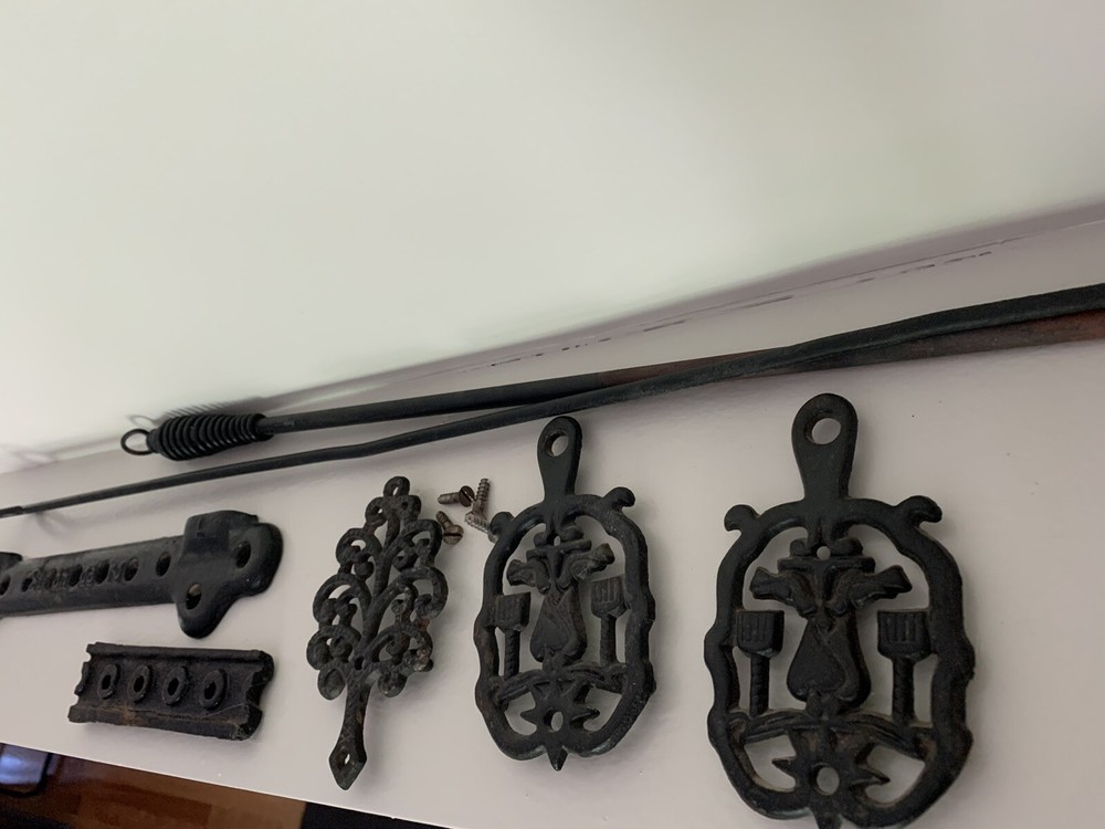 antique midcentury fireplace Cast Iron accessories