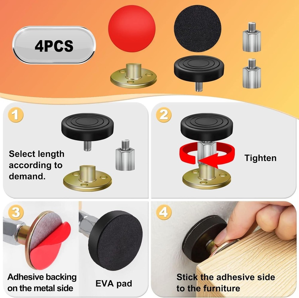 Noise Reducing Bed Frame Stoppers - Adjustable 4-Pack Headboard Stabilizers