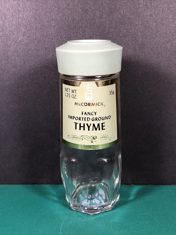 Vintage McCormick | Ground Thyme | Spice Jar | Green Lid | Empty