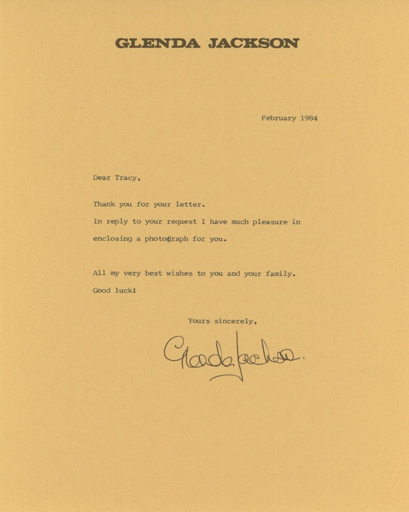 Glenda Jackson Signed Photo & Signed Letter