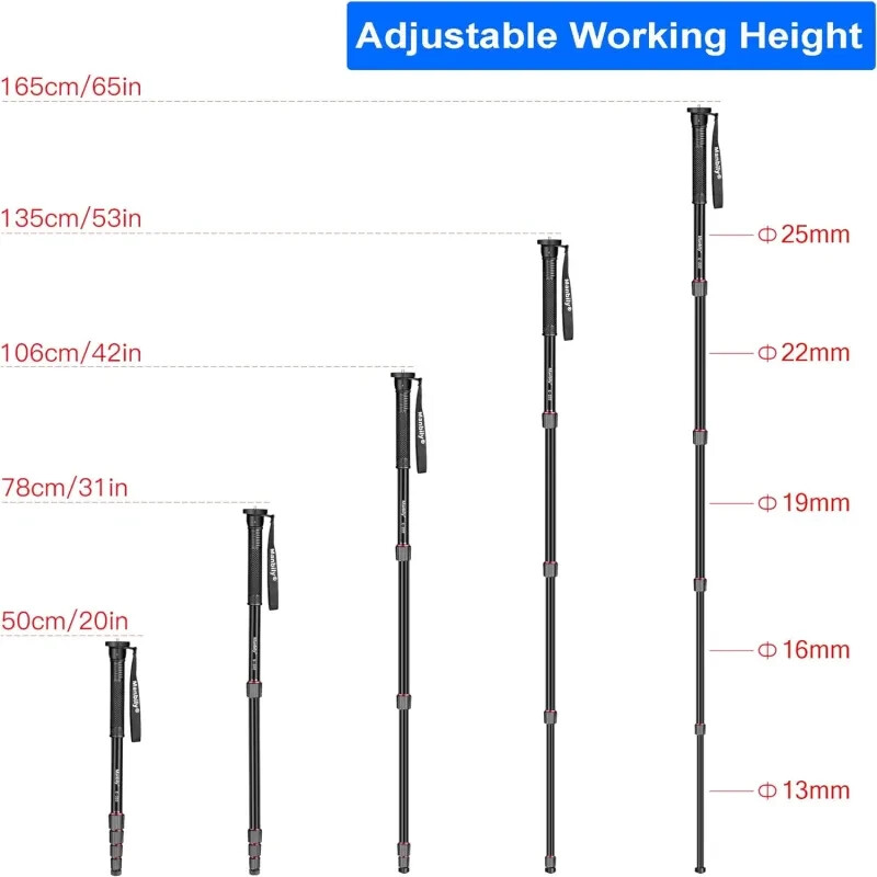 Manbily Camera Monopod, E-222 (Red&Black）Camera Monopod