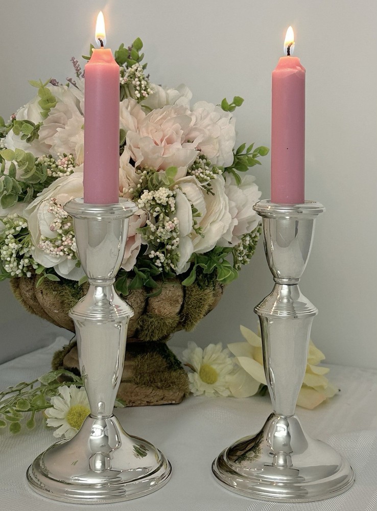 Sterling Silver Empire Candlesticks Pair Vintage Console Taper Holders