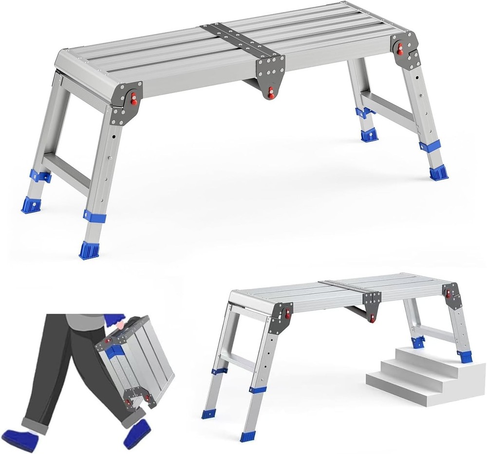 Folding Work Platform for Adults, Aluminum Foldable Step Stool Adjustable Height