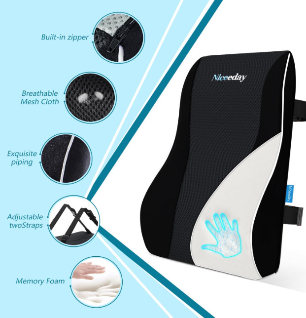 Luxury Memory Foam Lumbar Support Pillow - Ergonomic Back Cushion for Office ...