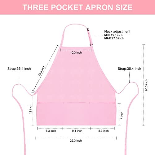 2 Pack 3 Pockets Adjustable Bib Apron Chef Kitchen Cooking Polyester Pink