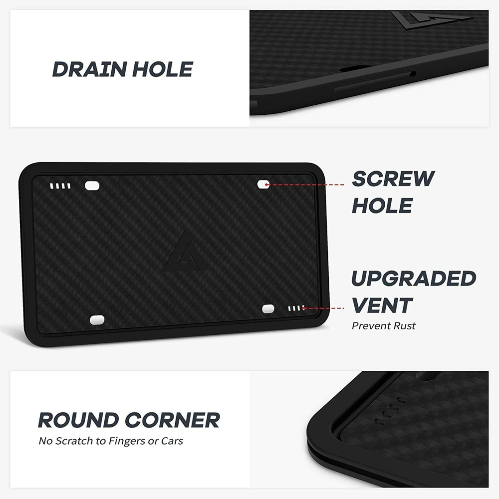 Aujen Silicone License Plate Frames,2 Pack Black Side-Opening 2