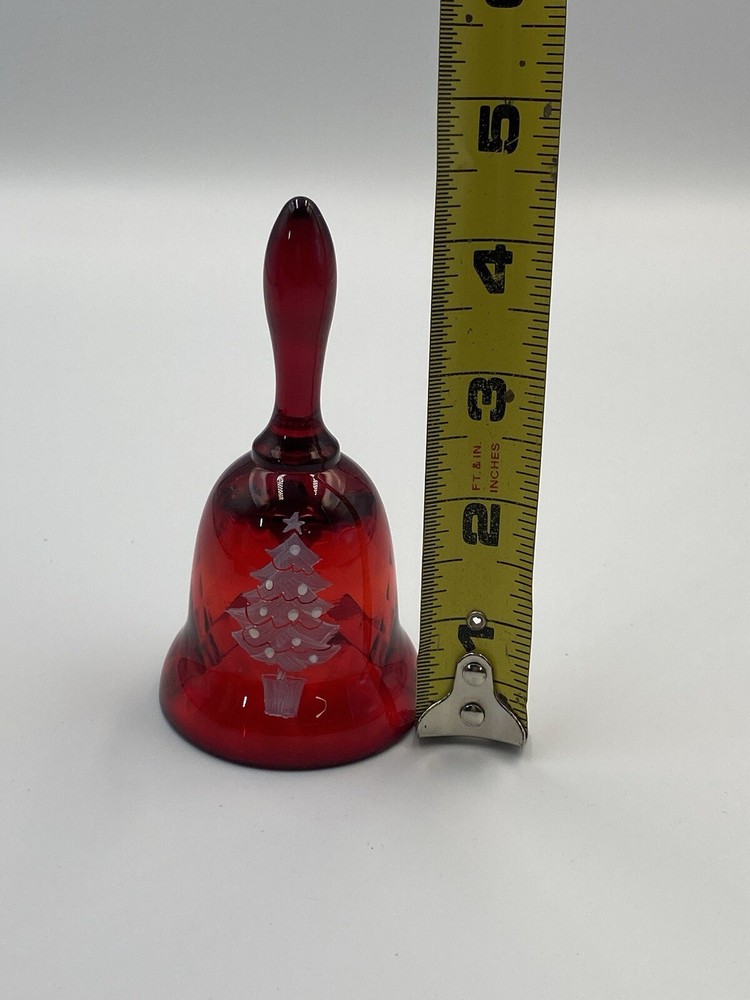 Fenton Hand Painted Red Christmas Bell In Box Missing Clapper 4 1/4” Signed