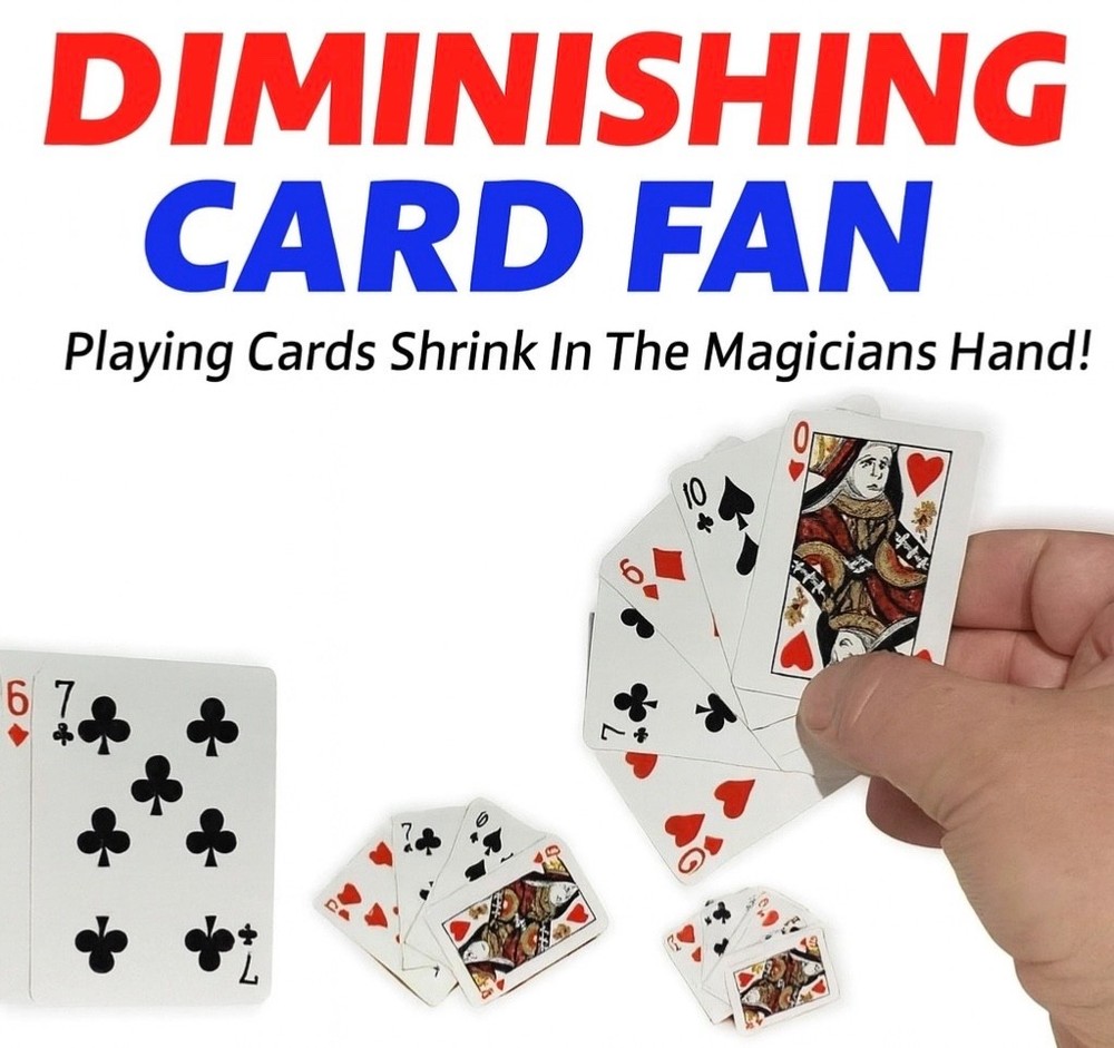DIMINISHING PLAYING CARDS FAN Change Magic Trick Shrinking Tiny Gimmick Close Up