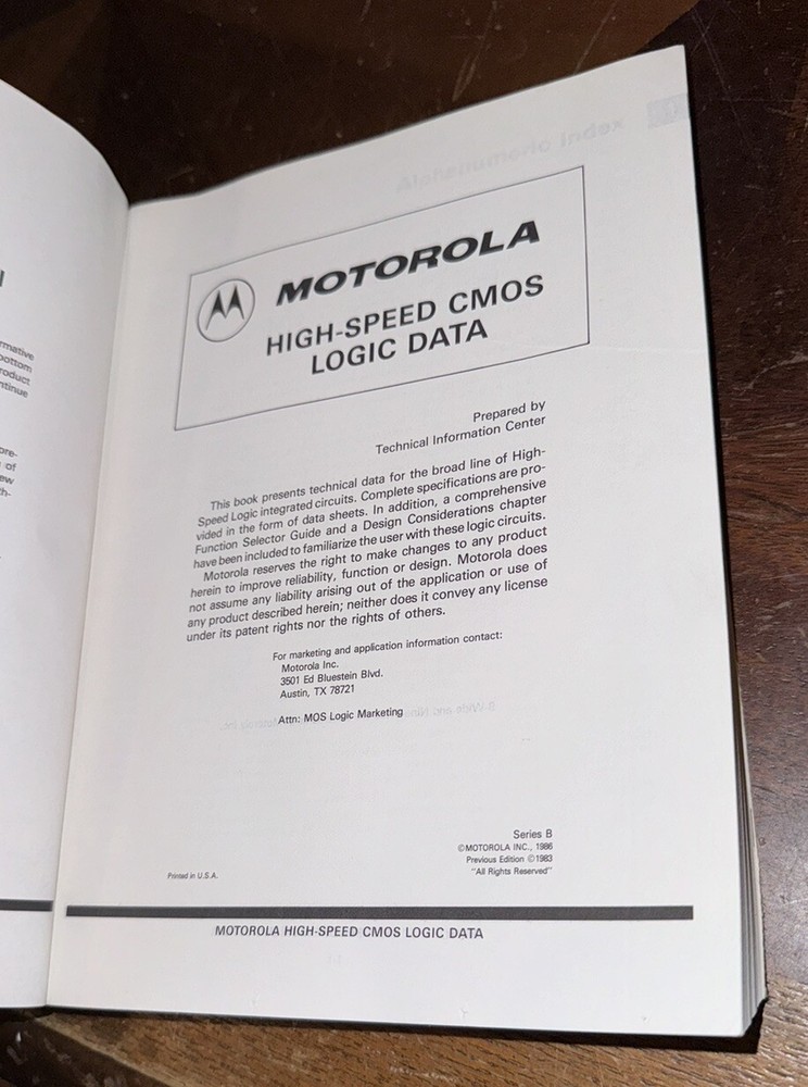 Motorola Semiconductor Data Book High-Speed CMOS Logic Data 1986