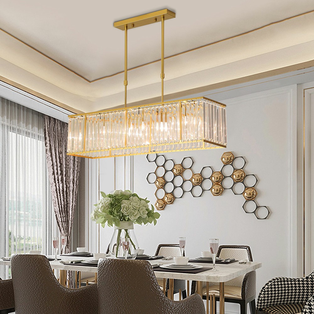 Modern 33.5" Rectangular Crystal Chandelier Pendant Lamp Ceiling-Light Fixture