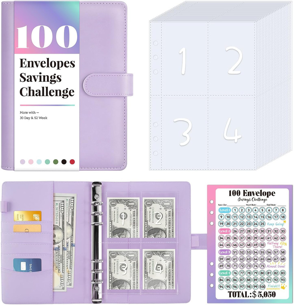 100 Envelopes Money Saving Challenge, Savings Challenges Book with Envelopes & C