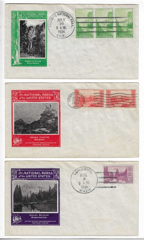 FDC's   #740-49    National Parks   --    Ioor  set + Sequoia cachet
