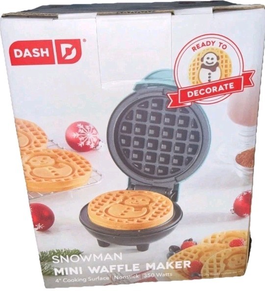 Dash Snowman Mini Waffle Maker Xmas Holiday Iron