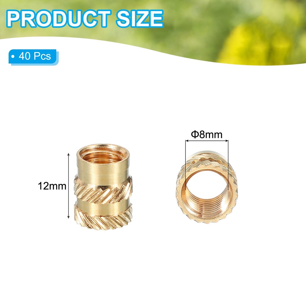 40 Pcs Brass Threaded Insert M8x12x10 mm for Plastic Components