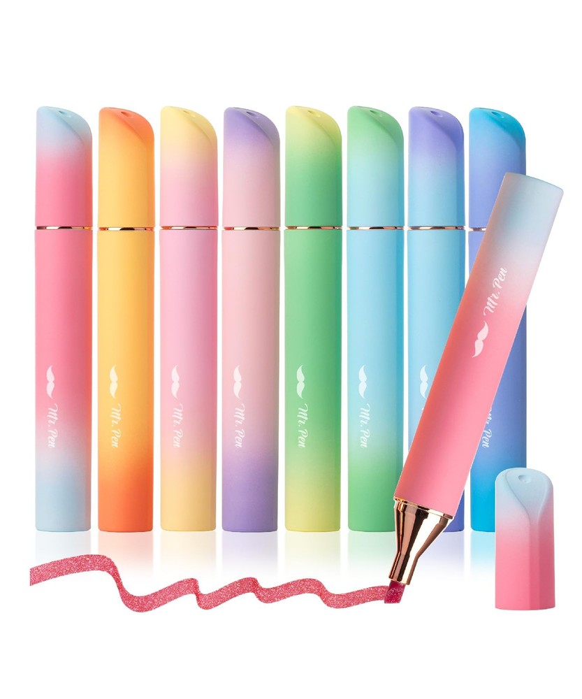 Glitter Highlighters set 8 Pack Chisel Tip Sparkle Stationery set
