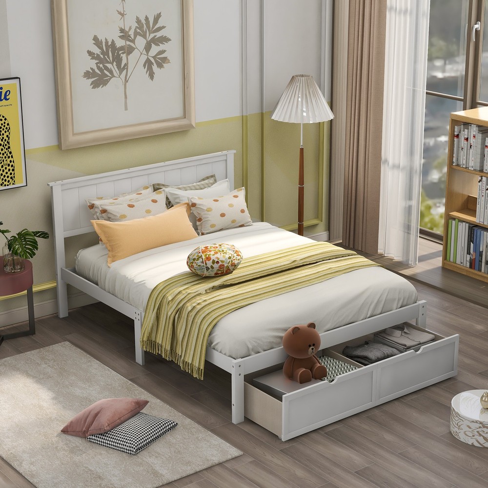 Full Size Platform Bed with Under-bed Drawers, White,Assembly required