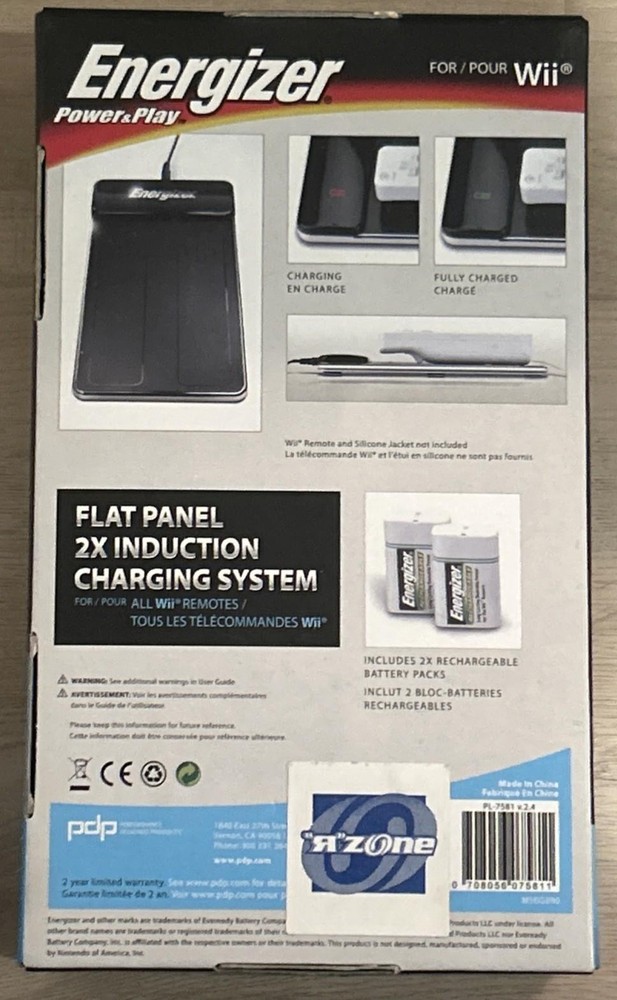Energizer Flat Panel 2X Induction Charger For Wii Remotes - No Battery Pack!