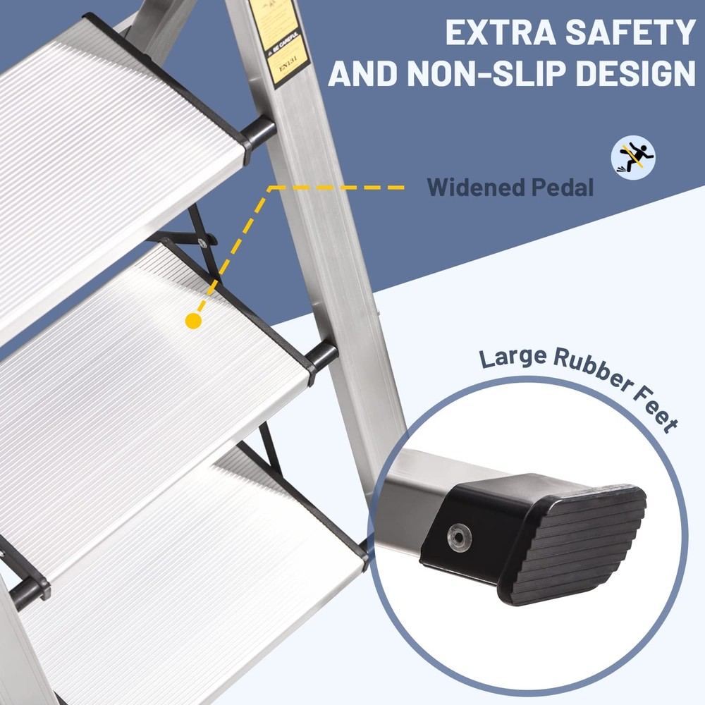 XinSunho 4 Step Ladder, Retractable Handgrip Folding 4 step, Silver