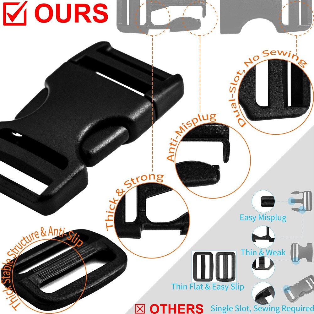 LASIGHT Buckles for 1 inch Wide Webbing Straps Quick Side Release Buckle 10 ...