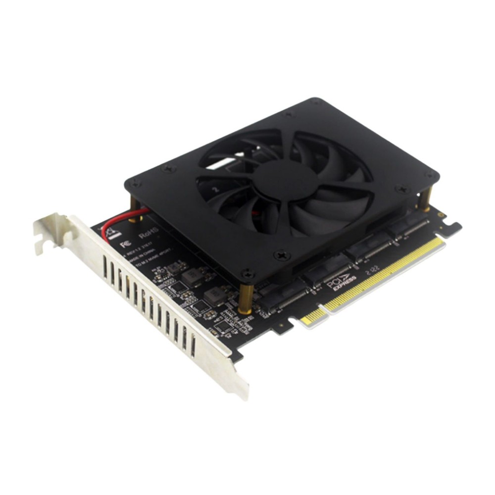 SSD Adapter Card PCIE 3.0/4.0 4*32Gbps NVME M.2 MKEY 4-Disk Soft RAID Array
