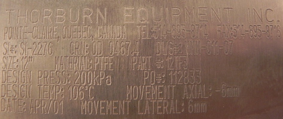 Thorburn PTFE Expansion Joint 12" Dia 12TF3
