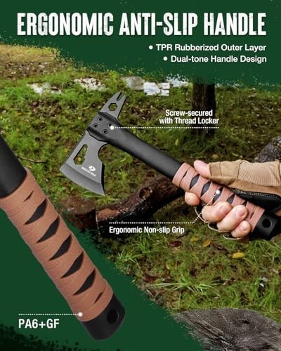 12" Camping Axe & Survival Hatchet with Sheath, Compact Outdoor Multitool, Non-S