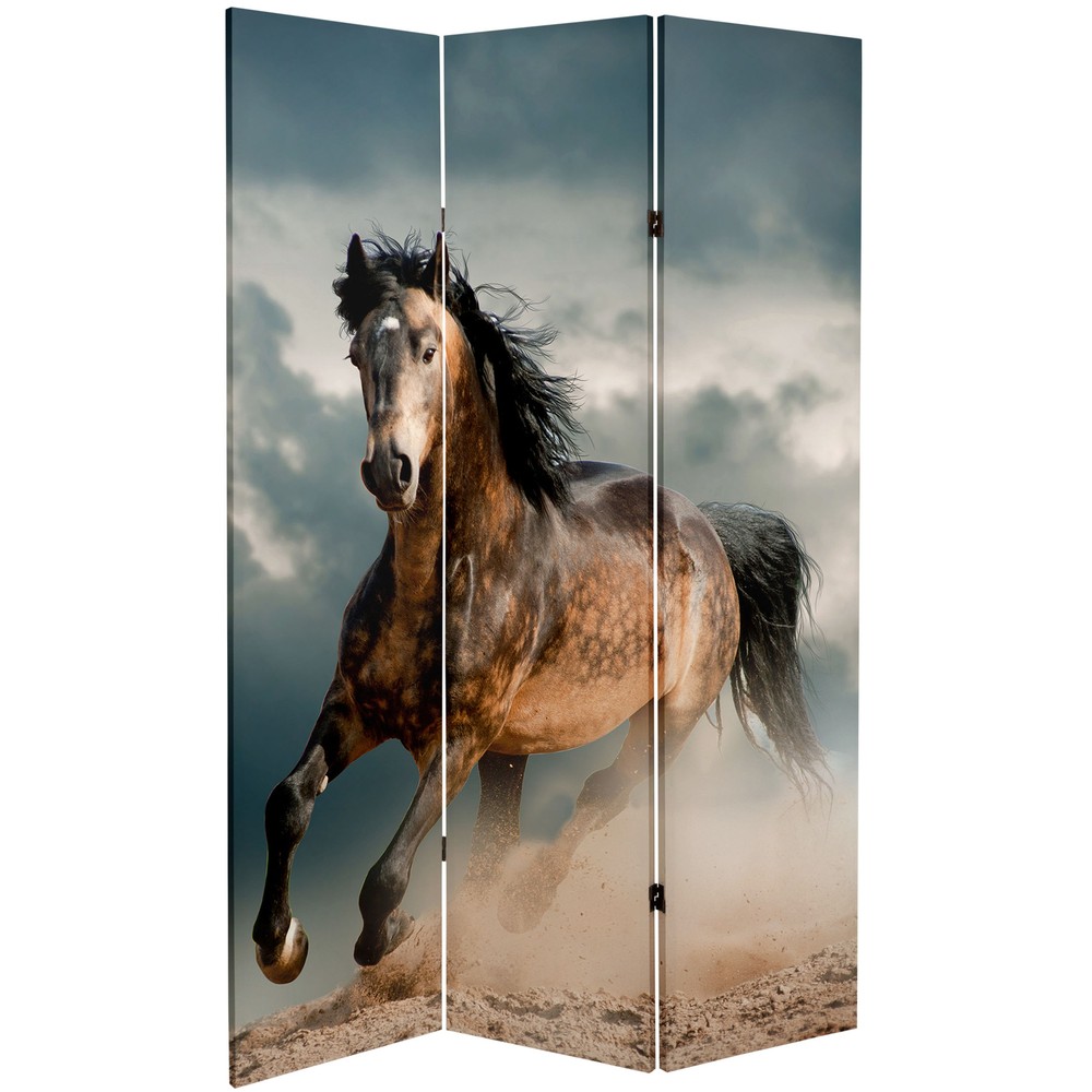 6 ft. Tall Double Sided Galloping Horses Canvas Room Divider