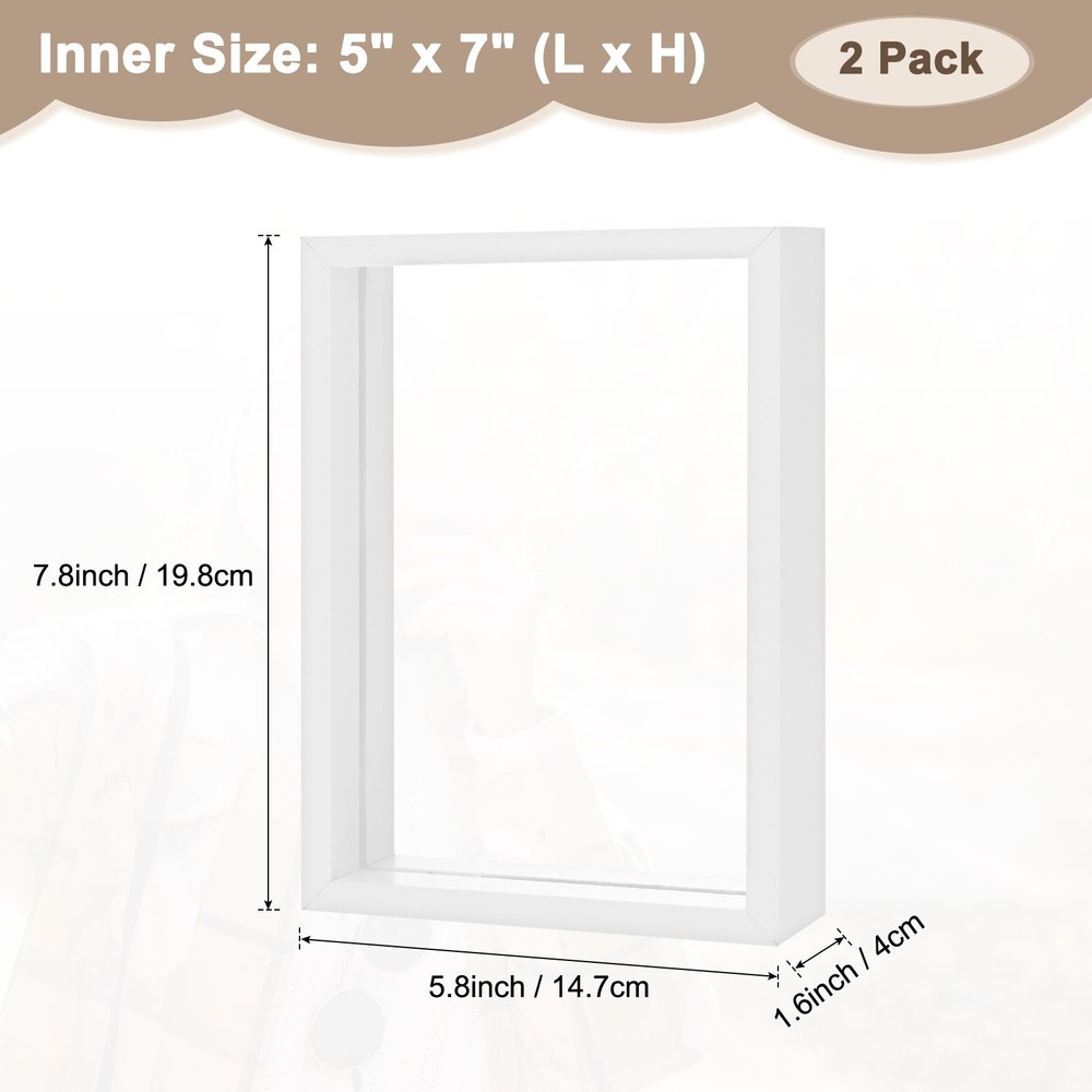 2-Pack Wooden Pressed Flower Frame, 5x7" Floating Frame [White]