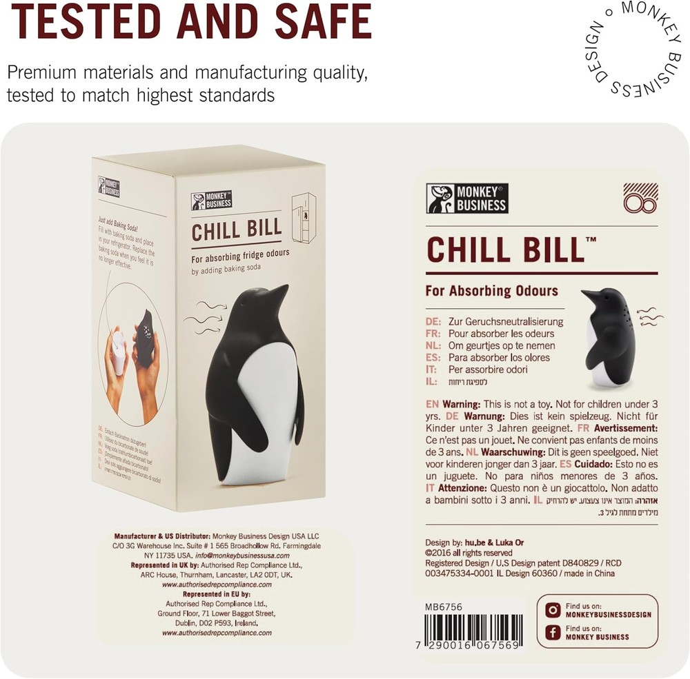 Monkey Business Chill Bill Refrigerator Deodorizer, Baking Soda Container, Bakin