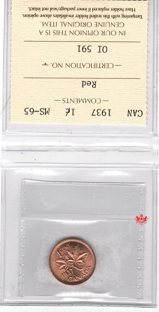 1937 Canada 1 Cent - ICCS MS65 - OI 591