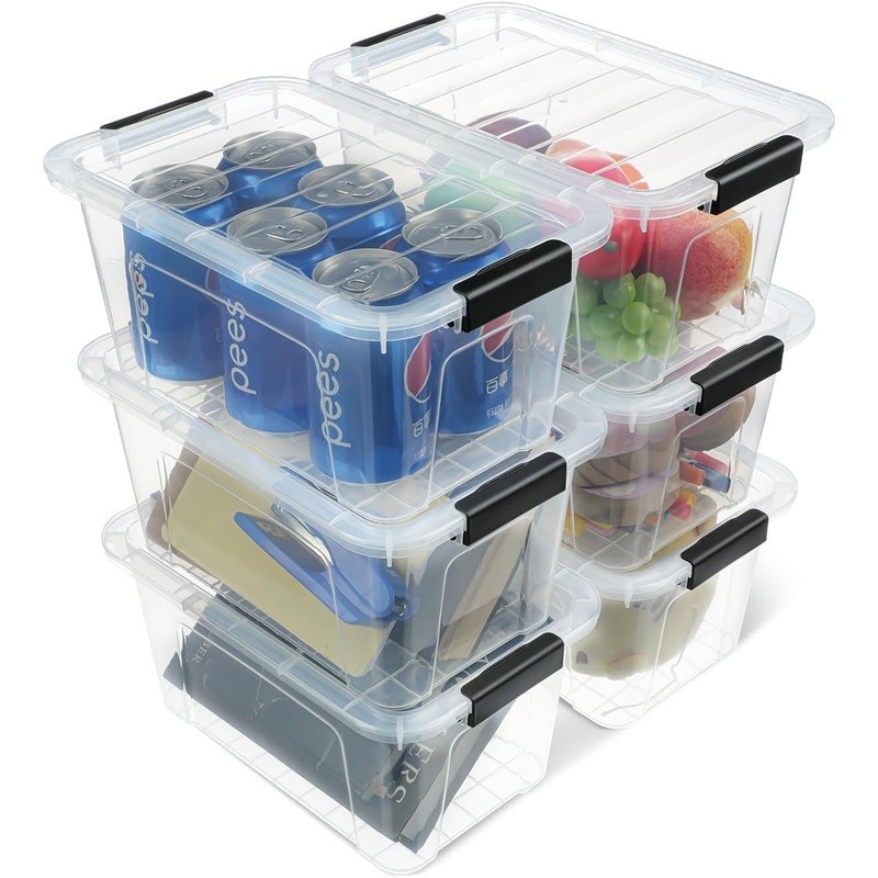 Clear Storage Bins Stackable Plastic Containers W/ Buckle Lids Organizing New