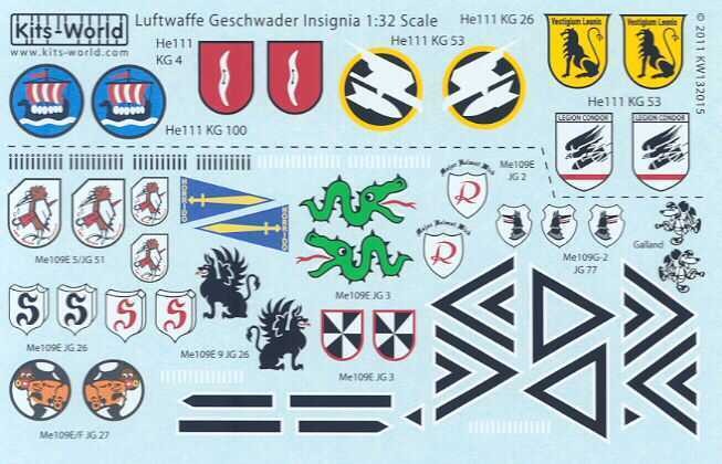 Kits World Decals 1/32 LUFTWAFFE GESCHWADER SQUADRON & UNIT INSIGNIA